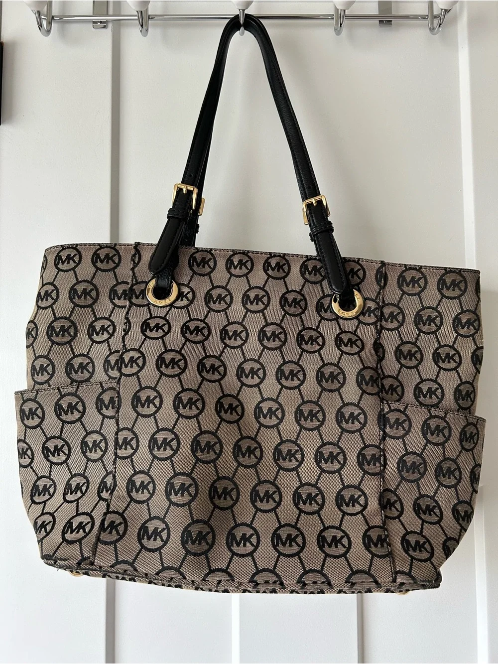 Michael Kors Brown Logo Canvas Tote with Brown Handles